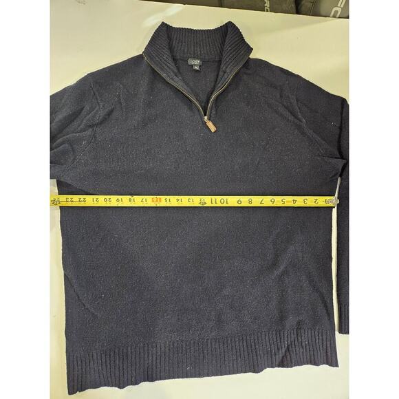 J Crew Pullover Sweater Men's Size XL Navy 100% Lambs Wool 1/4 Zip Long Sleeve - Picture 3 of 6